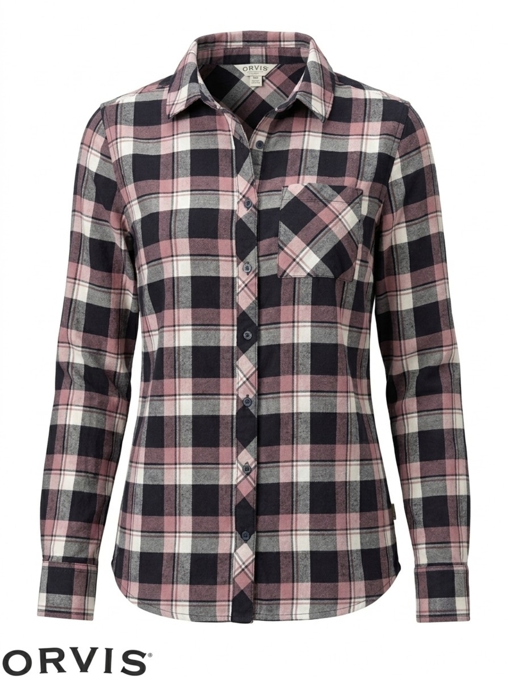 Orvis Plaid Button Down Shirt Womens Medium M Flannel Long Sleeve Pink Black